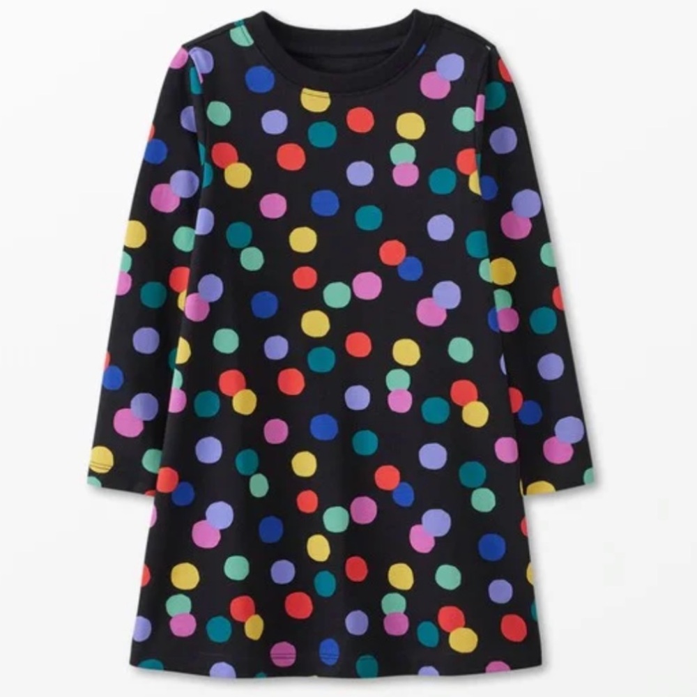Hanna Andersson Long Sleeve T-Shirt Dress confetti polka dots on black (EUC)